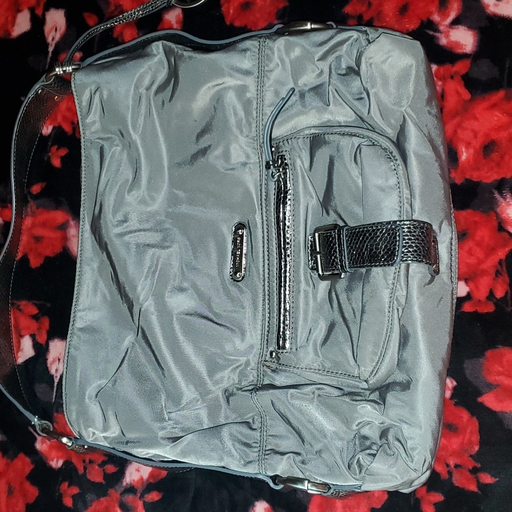 Michael Kors MK silver Gray Nylon shoulder bag.